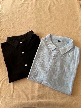 2 Men’s Light Blue and Black Cotton Short Sleeve Button-Up Shirt Size XL Casual